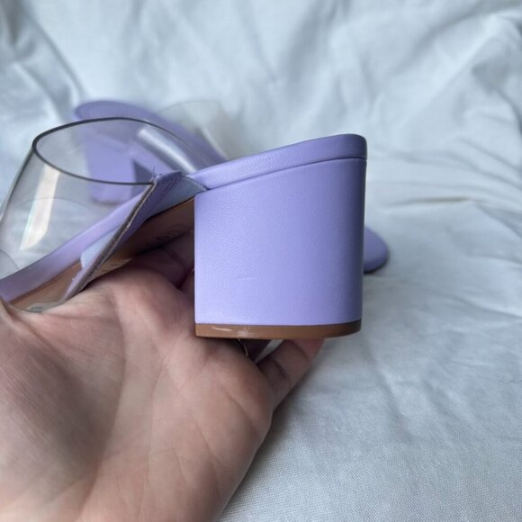 Schutz Size 8 Purple Transparent Victorie Low Block Sandal Formal Prom Rush New - Picture 5 of 8